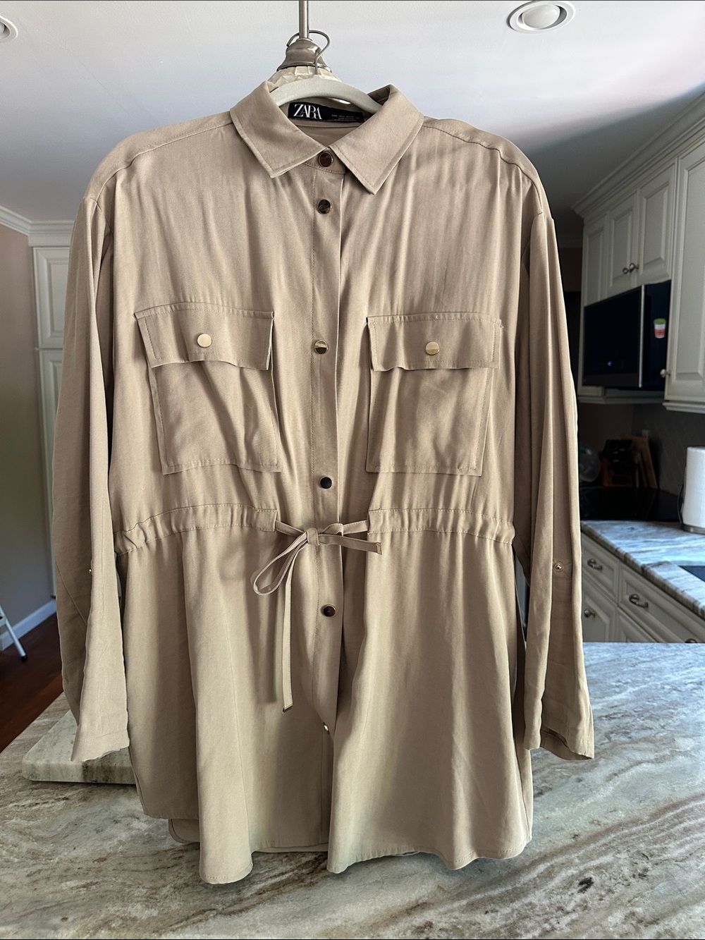 ZARA Women’s Lightweight Beige Utility Shirt Jacket
